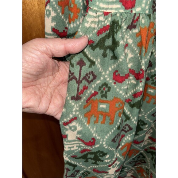 Anouk by Myntra Dress L Green Boho Cottagecore 3/4 Sleeve Midi Pockets Tie Back - Picture 5 of 10